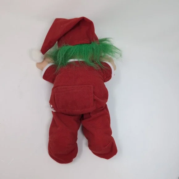 Russ Troll 2338 Plush Red Christmas Santa Suit Green Hair Vintage 12" Soft Body - Picture 3 of 5